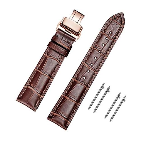 Moran Quick Release Leather Watch Bands Deployment Butterfly Buckle 18mm 20mm 22mm 24mm Blue Black Brown Calfskin Replacement Watch Strap for Men & Women Cover