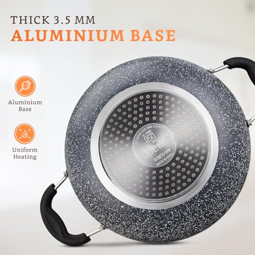 Amazon Brand - Solimo 6 Piece Non-Stick Cookware Set | Granite Finish | Induction Base | PFOA Free | HTR Exterior Coating | 25cm Tawa, 22 cm Kadai,... - Image 5