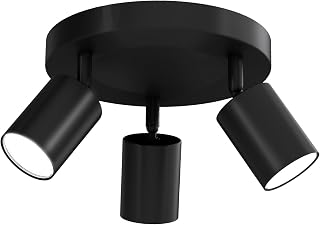3 Way GU10 Ceiling Light, Round Adjustable Black Spotlight with 180° Tilt & 350° Rotation, Indoor Spot Light Bar for Hallway, Bedroom, Living Room (Bulbs Not Included)