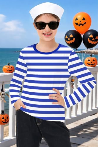 Image of Remimi Kids Striped Shirts Long Sleeve Boys Girls Crew Neck Holiday Tshirts 3-14 Years
