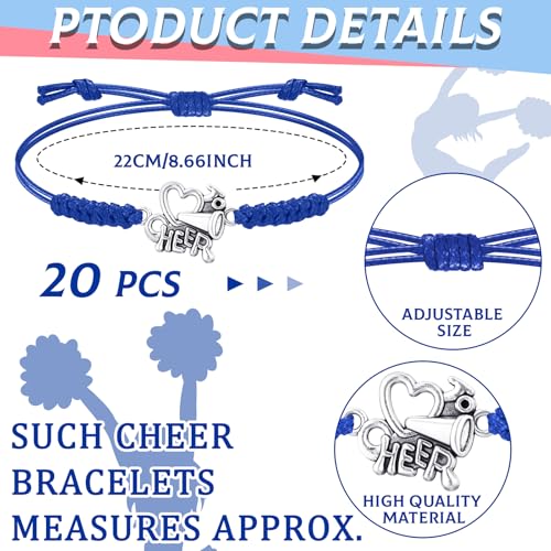 rtteri 20 pcs cheerleader gifts cheer bracelet girls charm bracelet adjustable cheerleader gifts for cheer team jewelry accessories bulk