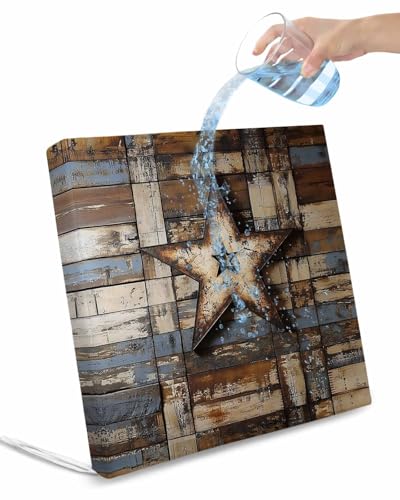 2 Pack Country Star Retro Waterproof Cushion Covers with Ties, Outdoor Patio Chaise Lounge Chair Seat Cushion Slip Covers Replacement(Only Cover) Farmhouse Brown Blue Wooden Grain 22