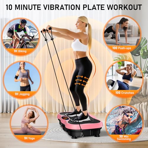 Image of Vibration Plate Exercise Machine, 130 Levels Full Body Workout Vibrating Plate for Lymphatic Drainage Weight Loss, 450 Lbs Capacity Shake Platform with Resistance Bands Bluetooth for Women Men