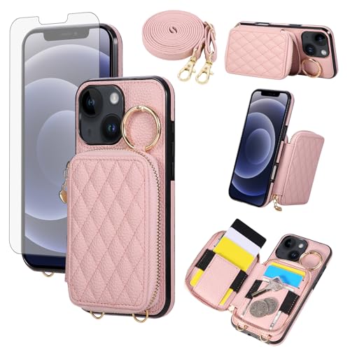 Coque iPhone 13 Mini avec portefeuille fermeture éclair et bandoulière