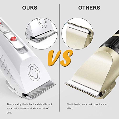 Brobantle Dog Grooming Clippers Professional Low Noise Cordless Dog Clippers with 2 Titanium Alloy Blades Pet Hair Trimmer Kit Rechargeable Shaving Tool for Cats Dogs and Other Animals-White - Thumbnail 3