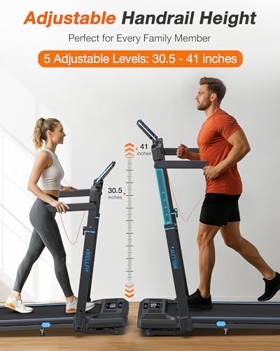 Image of WELLFIT Treadmill with Auto Incline, 4 in 1 Foldable Treadmills for Home with Adjustable Height, 3.5HP Quiet Under Desk Treadmill, 400 LBS Capacity Portable Walking Pad with App, Space-Saving Design
