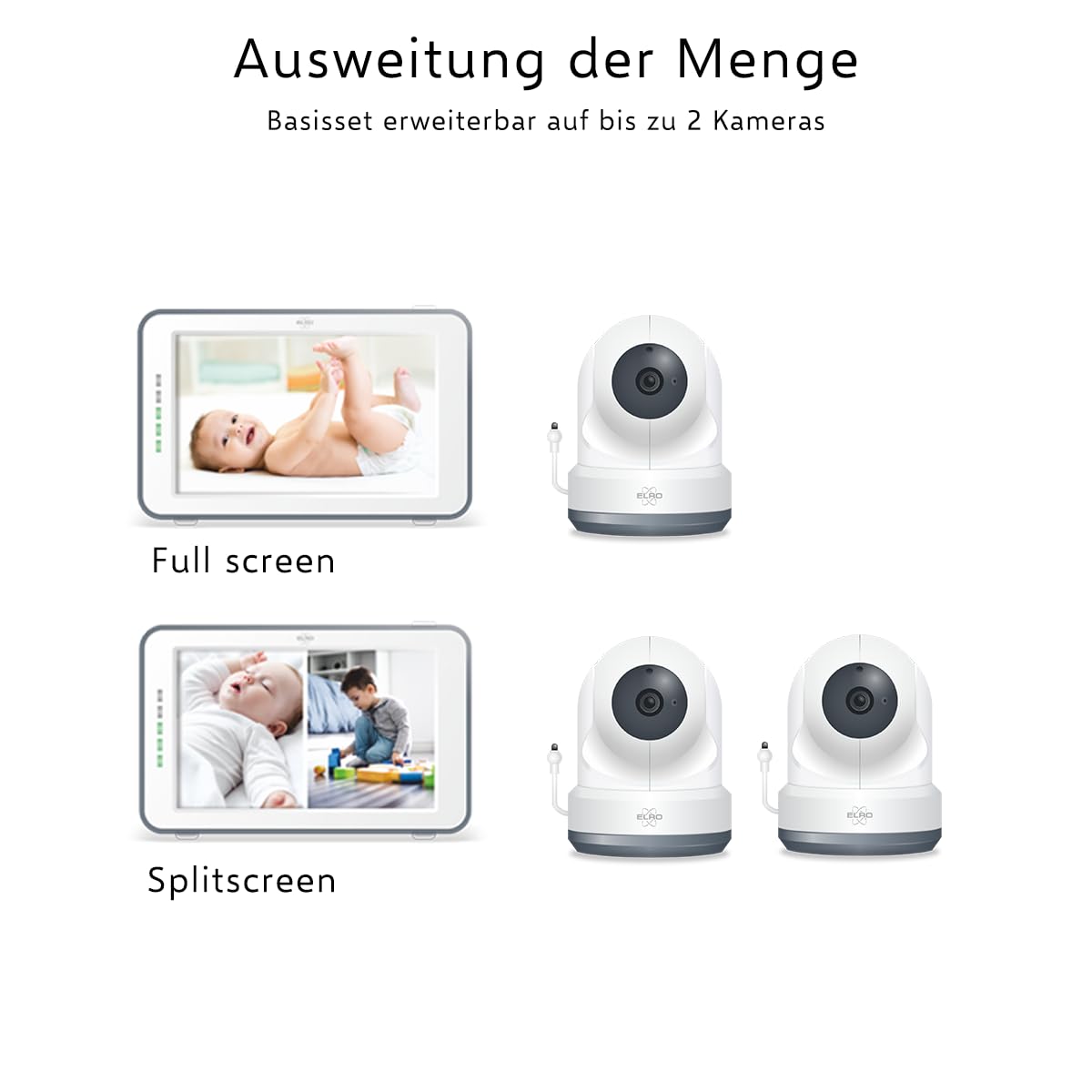 ELRO BC4000-2 Royale Babyphone mit 2 Full HD Kameras, 12,7 cm Touchscreen und Gegensprechfunktion