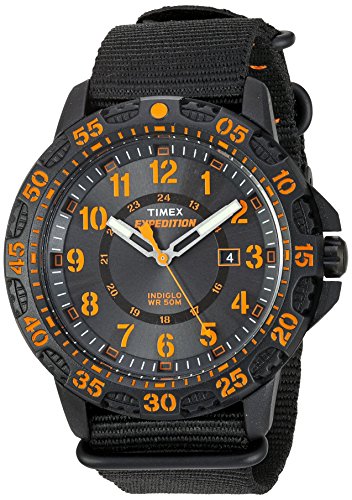 Timex Men's TW4B05200 Expedition Gallatin Black/Orange Nylon Slip-Thru Strap Watch