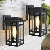 Motion Sensor Outdoor Wall Light Fixtures 2 Packs, 9.76''Waterproof Dusk to Dawn Outdoor Lighting Exterior Modern Porch Lantern, Anti-Rust Outside Scones for Front Door Garage Patio, Black
