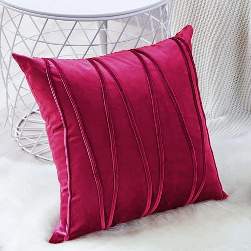 Image of Khooti Velvet Striped Cushion Cover Pack of 1-24 inch x 24 inch / 61 x 61 cm | Pink | Soft Pillow Covers Cushion Case for Sofa Bedroom Livingroom Chair Car, Cushion Cover with Zig Zag Pattern