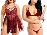 Plus Size Babydoll for Women Double Layer Elastic High Waist Teddy Chemise Comfy Floral Lace Lingerie Snap Closure (XXXX-Large, Maroon)
