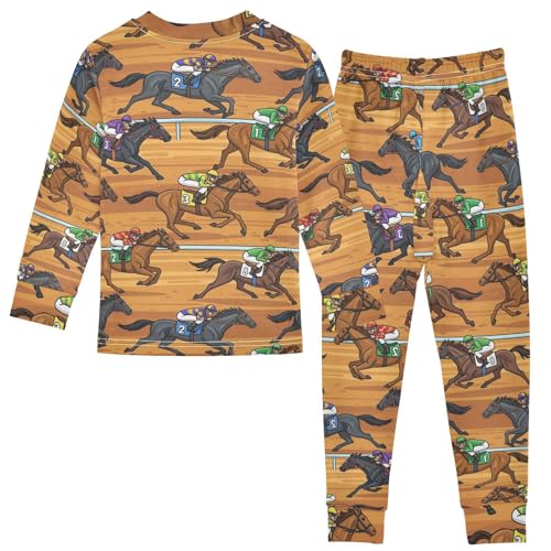 Pajama Sets Long Sleeve Horse Racing Scene Pattern Soft Comfy Sleepwear 2 Piece PJS 3-8T3