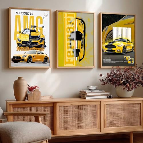 Image of kotart Big Sports Cars Framed Posters Gift Items for Boys Room Wall Decoration Bedroom Living Room Office Studio Decor | Car Poster Frame for Wall Decor Set Of 3 Size (19 X 25 inch)