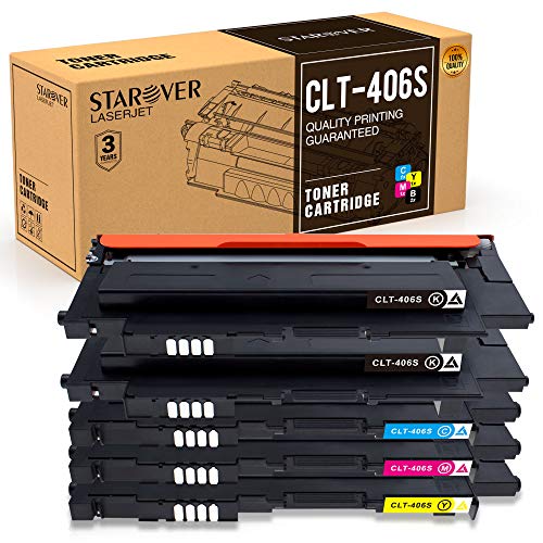 STAROVER 5x CLT-406S (CLT-K406S - CLT-Y406S) Cartuchos De Tóner Compatible Para Samsung CLX-3300 CLX-3305 CLX-3305W CLX-3305N CLX-3305FW CLX-3305FN CLP-360 CLP-365 CLP-365W Xpress C410W C460FW C460W