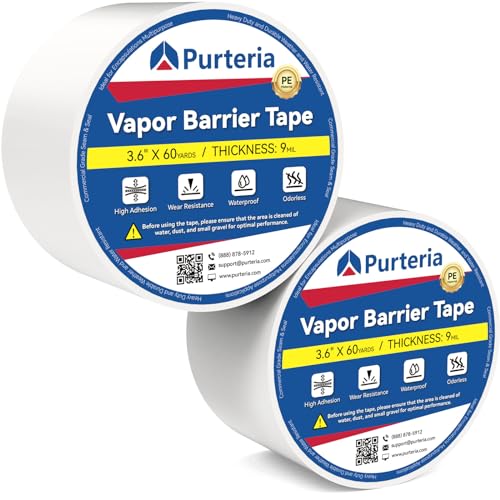 Image of Vapor Barrier Tape with Release Liner, 9 Mil Easy-to-Use Polyethylene Moisture Vapor Barrier Seam Tape for Crawl Space, Repairs, Underlayment, Waterproof, 3.6 inch x 180', 2 Rolls, White