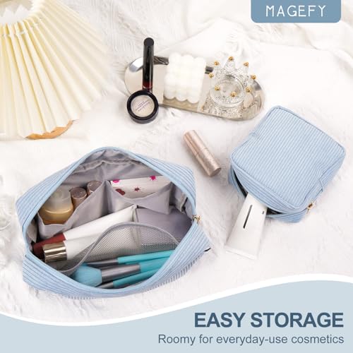 MAGEFY-Makeup-Bag-2-Pcs-Small-Makeup-Bag-for-Handbag-Corduroy-Cosmetic-Bag-Purse-with-Compartments-for-Women-GirlsBlue