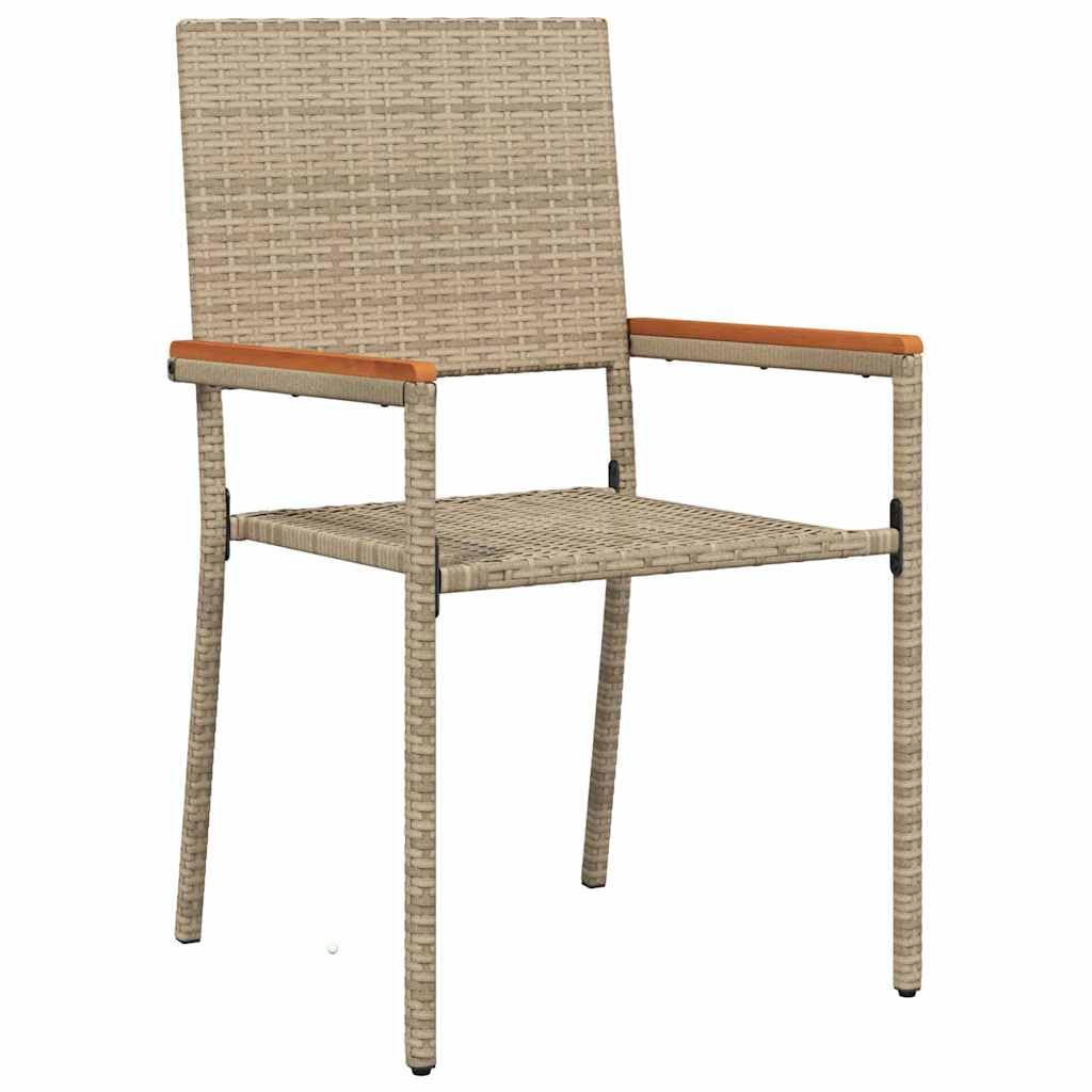 Gartenstühle 2er Set Stapelstühle Creme Braun aus Stahl & Akazienholz wetterfest 54 x 56 x 90 cm Modernes Design für Balkon Terrasse und Garten