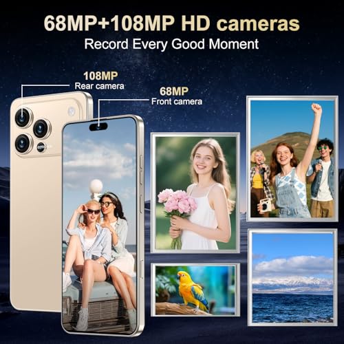 Image of Ecshock 17PM Unlocked Phone | Cell Phone Android 15.0 | 16+512GB Smartphone| 6.99 inch HD Display | Long Battery Life 7000mAh | 68+108MP Zoom Camera| Fingerprint Lock | with Dual SIM (Gold)