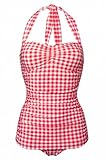 Esther Williams Women's 50s Pin Up One Piece Swimsuit (12, Red Gingham)