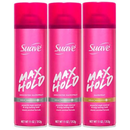 Suave Hairspray, Max Hold Aerosol Hair Care Set – Scented + Unscented Hair Spray 2-Pack, 11 Oz Ea...