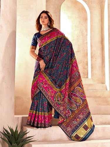 Image of Pandadi Saree Pashmina Silk Kashmiri Weaving Pallu Saree With Unstitched Blouse Piece