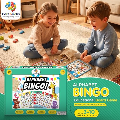 Image of Alphabet Bingo Educational Board Game - Alphabet Learning, Fun Learning Toys & Games for Kids, Alphabet Learning Activity, Pre School Learning, Gifts for Boys & Girls Ages 2.5-8 Years