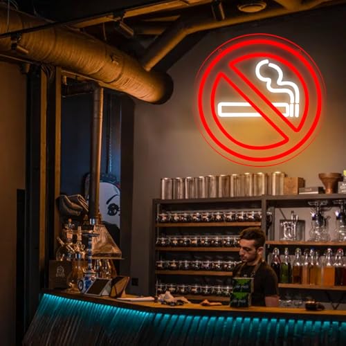 Image of No Smoking Signs for Business No Smoking Warning Neon Lights Wall Decor for Home, Office, House, Restauran, Indoor-12.2 x 12.2IN-USB Powered-Acrylic