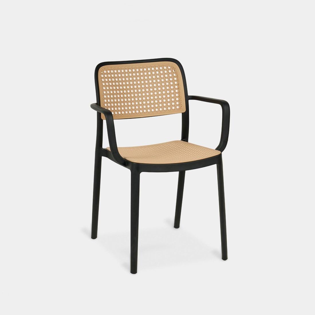 KLAST Silla Kaira con Reposabrazos de Polipropileno Negro, Diseño Vintage, Apilable y Ligera, Ideal para Salón, Cocina o Terraza, Dimensiones 57 cm x 81 cm