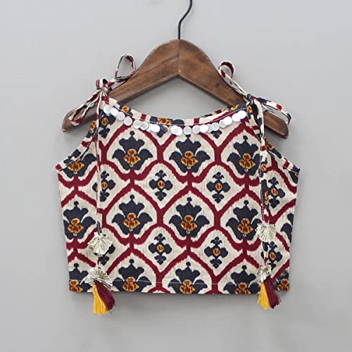 Image of Prawah Kids Girl's Rayon Patola Printed Crop Top With Patiyala Dhoti Set