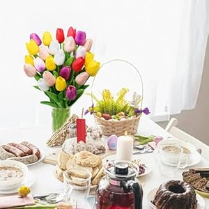 28pcs Multicolor Flowers Artificial Tulip Stems Real Feel PU Tulips for Easter Spring Wreath Wedding Bouquet Centerpiece Floral Arrangement Cemetery Table Décor 13" Tall 28pcs Multicolor Flowers Artificial Tulip Stems Real Feel PU Tulips for Easter Spring Wreath Wedding Bouquet Centerpiece Floral Arrangement Cemetery Table Decor 13 Tall