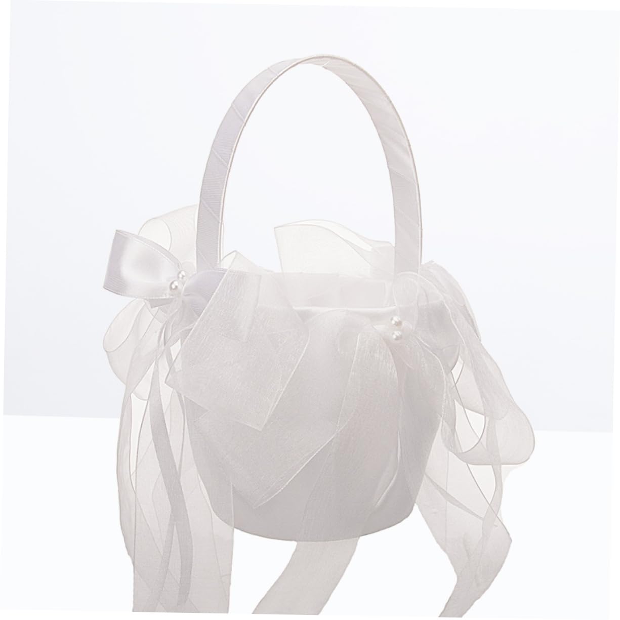 PRETYZOOM 3pièces Panier à Fleurs De Mariage Avec Nœud Tulle Pour Cérémonie Décoration De Mariage Et Événements Spéciaux Blanc