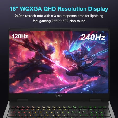 Image of HP 16 inch Omen RTX 5070 & AMD Ryzen 9 8940HX Gaming Laptop, 32GB DDR5+ 2TB SSD | WQXGA 2560*1600 240Hz Display, 4-Zone RGB Keyboard, Wi-Fi 6, FHD IR camera, RJ-45, Windows 11 Home, Black