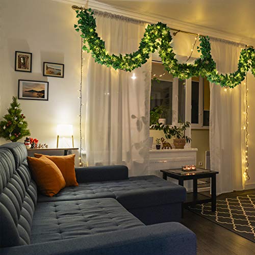 12 Strands 84 Feet Artificial Ivy Leaf Christmas Plants Vine Hanging Garland Fake Foliage Flowers With 100 Led String Light And 20 Pieces Adhesive Cable Clips For Christmas Garden Indoor Wall #TOP4