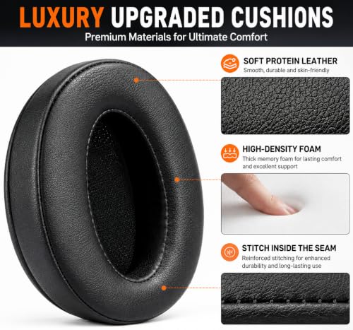 Image of MIZI Replacement Ear Pads for Sennheiser HD 4.50BT, HD 4.50BTNC, HD 4.50SE, HD 4.40BT, HD 4.30G, HD 4.20S, HD 450BT, HD 458BT, HD 400S, HD 350BT, HD300, Adapt 360 & Adapt 361 Ear Cushions - Black