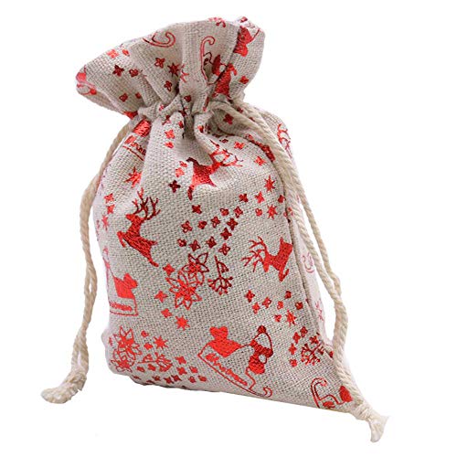 Aober 5 stks Doek Zakken Kerst Linnen Jute Trekkoord Geschenken Snoep Zakken voor Bruiloft Festival Feest Snoep… - Afbeelding 3