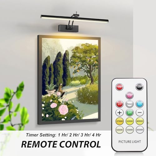 2 Pack Picture Lights for Wall Battery Operated, 16 inch Wireless Art Lighting for Painting, 6 Colors Picture Frame Lights with Remote, Dimmable 5200mAh Gallery Light, Black - Image 2