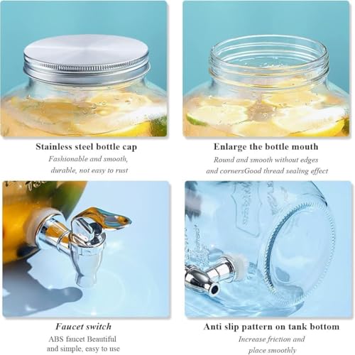 Image of 5 litres Mason Glass Beverage Dispenser with Metal Stand | Airtight Lid, Wide Mouth, Leak-Proof Spigot | Perfect for Detox Water, Infusions, Parties & Events