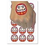 Japanese Daruma Doll Zen Buddhism Bodhidharma Temporary Tattoo Water Resistant Fake Body Art Set Collection - 15 2' Tattoos (1 Sheet)
