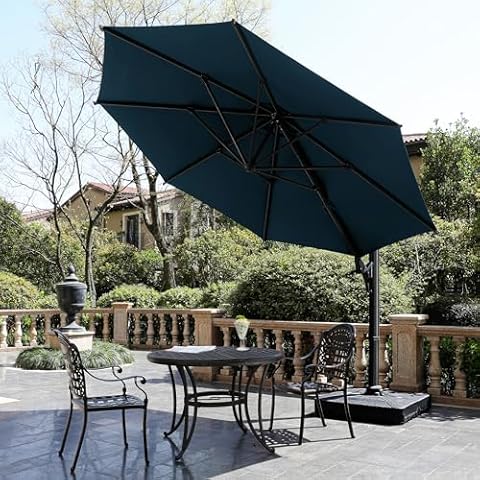 SUNVIVI OUTDOOR 11ft Large Outdoor Umbrella, Special Cantilever Patio Umbrella with 360° Rotation & Tilt Adjustment, Heavy Duty Offset Patio Umbrella for Garden, Pool, Beach, Deck, Blue Cover