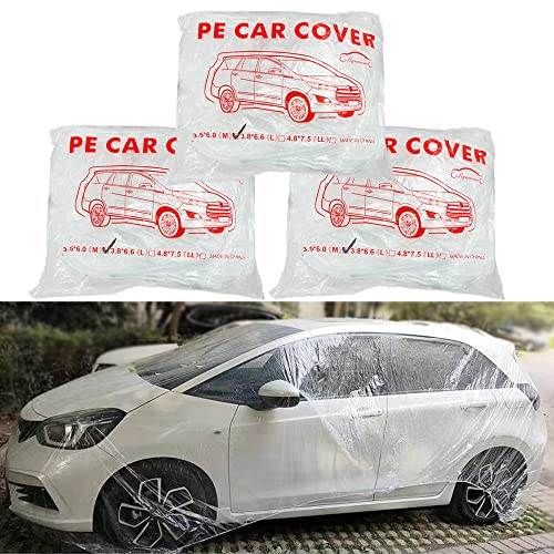 Image of LuliKa 3 Packs Disposable Car Cover Clear Plastic Car Cover Universal Rain Dust Garage Cover with Elastic Band Large (11.4 FT x 19.6FT)