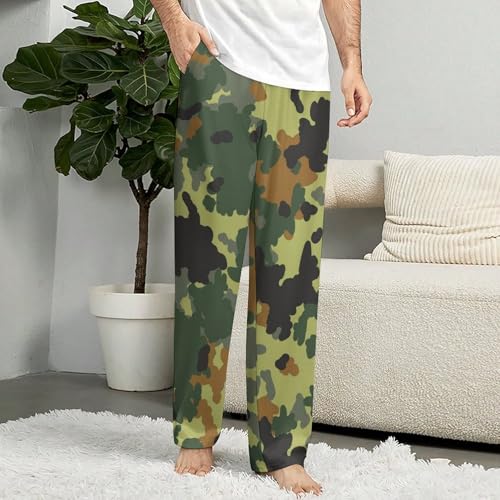 Camouflage Green Comfy Casual Pajama Pants,Print Drawstring Palazzo Lounge Pants Wide Leg4