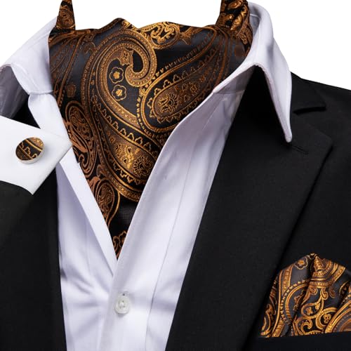 Image of Dubulle Paisley Floral Ascot for Men Self Tie Mens Cravat and Pocket Square Cufflinks Wedding