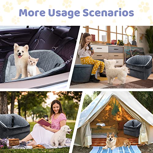 Dog Car Seat For Small Dogs, Upgrade Dog Booster Seat,Detachable And Washable Pet Car Seats With Thick Cushion Safety Leash And Storage Pockets（Black/Grey） #TOP5