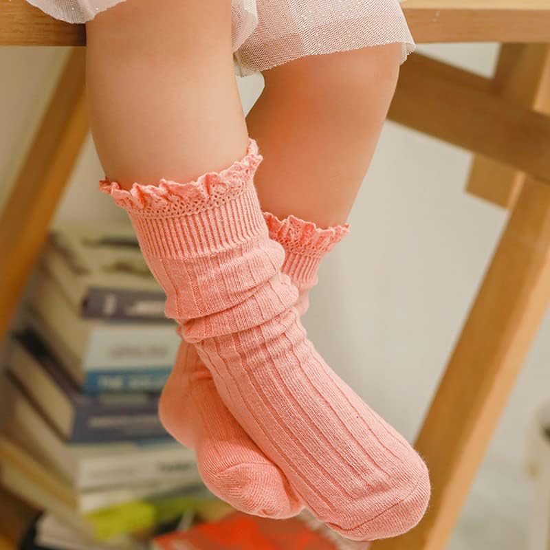 Baby Knee High Socks Toddler Girls Tube Ruffled Top Lace Thick Cable Knit Uniform Long Stockings