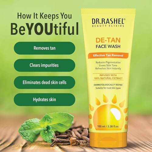Image of DR.RASHEL De-Tan with Clove & Peppermint for Tan Removal & Fresh Skin | All Skin Types Face Wash| Pack of 3 (100 ml Each)