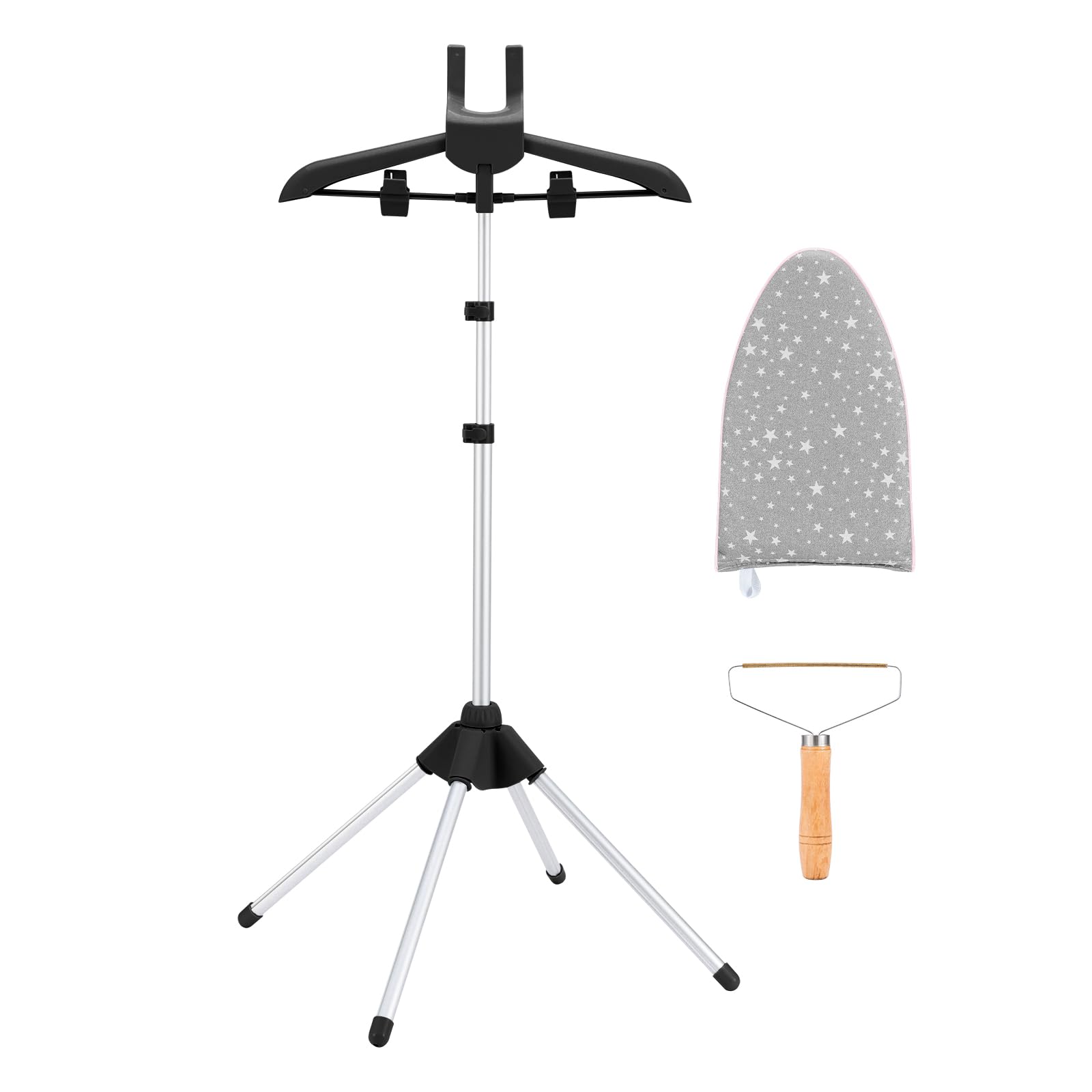 CINPIUK Garment Steamer Rack & Garment Steamer Ironing Glove for Steaming Clothes, Adjustable Garment Hanger Standing Handled Mini Ironing Board, Hanging Steamer Ironing Accessories for Clothes, Black