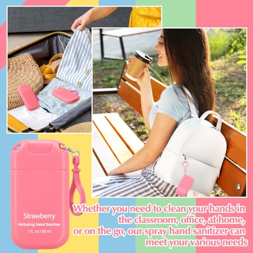 Image of 12 Pack Mist Hand Sanitizer Spray Keychain Cute Mini Hand Sanitizer Travel Size Bulk 1oz Scent Moisturizing Back to School Teacher Gift Classroom Variety Pack for Gym Purse Backpack(Pink,Cute)