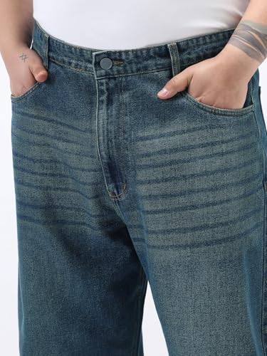 Image of Urbano Plus Men's Loose Baggy Fit Heavy Washed Jeans Non-Stretchable