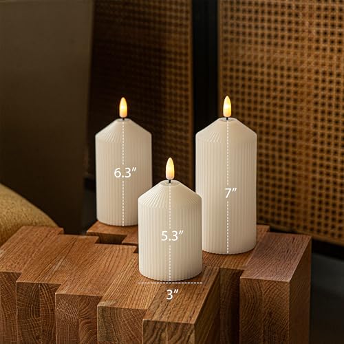 Image of LUSHARBOR Flameless Candles with Remote, 3 Pack Battery Operated Candles Flickering Real Wax LED Fake Pillar Candles with Timer for Wedding Home Party, White