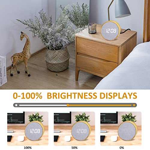 Szelam Digital Alarm Clock,Round Wooden Desk Clocks,With 3 Alarms,Sound Control,0-100% Dimmer,Moden Led Electronic Clock For Bedroom Table Bedside Decor #TOP3